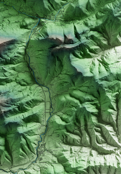 Mapa artístico del relieve de Llanars, al Ripollès, con 15 km de entorno y base topográfica ICGC. Detalle de la zona inferior derecha.