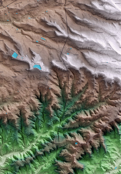 Mapa artístico del relieve de Llardecans, al Segrià, con 15 km de entorno y base topográfica ICGC. Detalle de la zona inferior derecha.