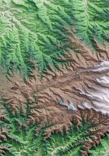Mapa artístico del relieve de Llardecans, al Segrià, con 15 km de entorno y base topográfica ICGC