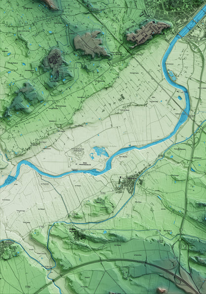Mapa artístico del relieve de Lleida, al Segrià, con 15 km de entorno y base topográfica ICGC. Detalle de la zona inferior izquierda.