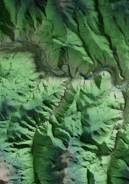 Mapa artístico del relieve de Lles de Cerdanya, a la Cerdanya, con 15 km de entorno y base topográfica ICGC. Detalle de la zona inferior izquierda.