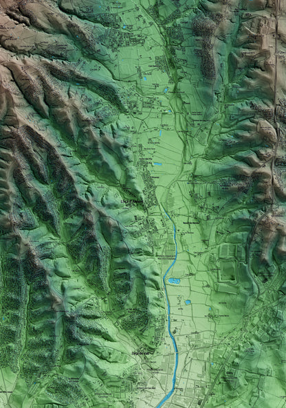 Mapa artístico del relieve de Lliçà d'Amunt, al Vallès Oriental, con 15 km de entorno y base topográfica ICGC. Detalle de la zona central.