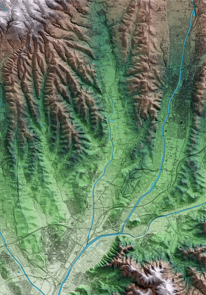Mapa artístico del relieve de Lliçà de Vall, al Vallès Oriental, con 15 km de entorno y base topográfica ICGC