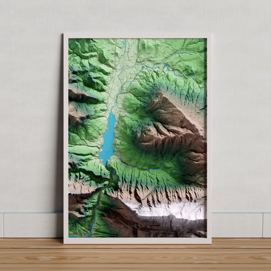 Mapa artístico del relieve de Llimiana, al Pallars Jussà, con 15 km de entorno y base topográfica ICGC. Presentación enmarcada.