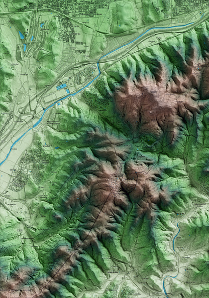 Mapa artístico del relieve de Llinars del Vallès, al Vallès Oriental, con 15 km de entorno y base topográfica ICGC. Detalle de la zona inferior izquierda.