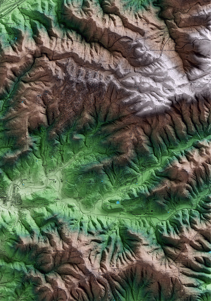 Mapa artístico del relieve de Llinars del Vallès, al Vallès Oriental, con 15 km de entorno y base topográfica ICGC. Detalle de la zona inferior derecha.