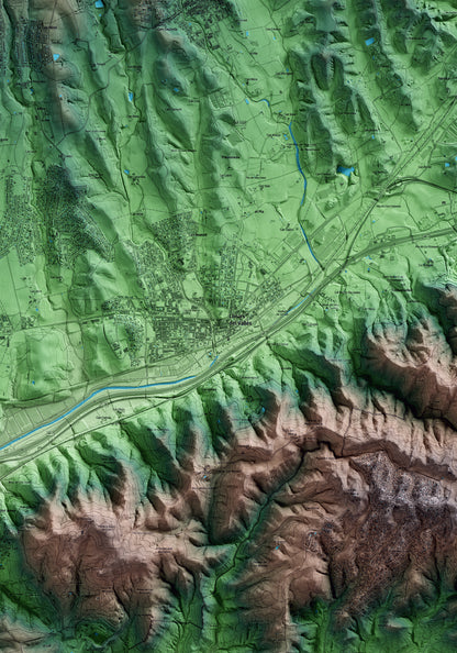 Mapa artístico del relieve de Llinars del Vallès, al Vallès Oriental, con 15 km de entorno y base topográfica ICGC. Detalle de la zona central.