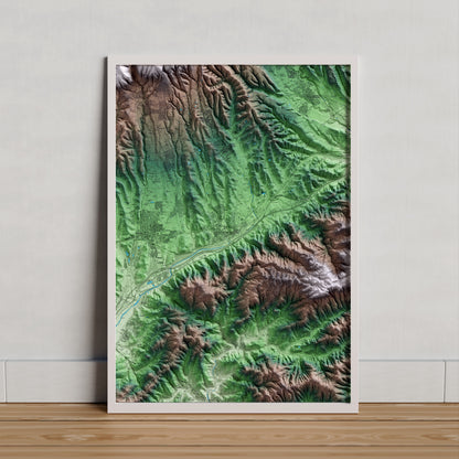 Mapa artístico del relieve de Llinars del Vallès, al Vallès Oriental, con 15 km de entorno y base topográfica ICGC. Presentación enmarcada.