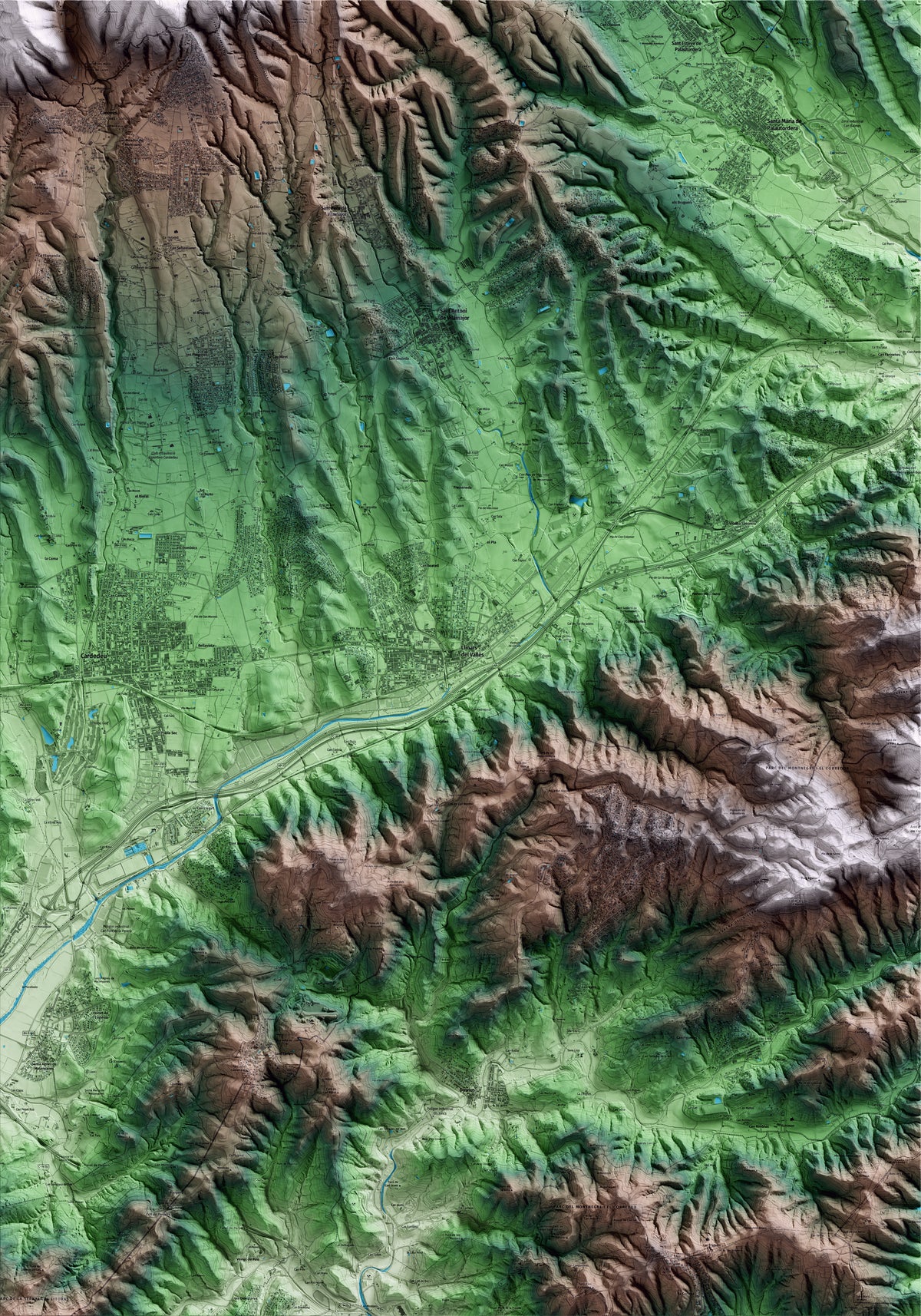 Mapa artístico del relieve de Llinars del Vallès, al Vallès Oriental, con 15 km de entorno y base topográfica ICGC