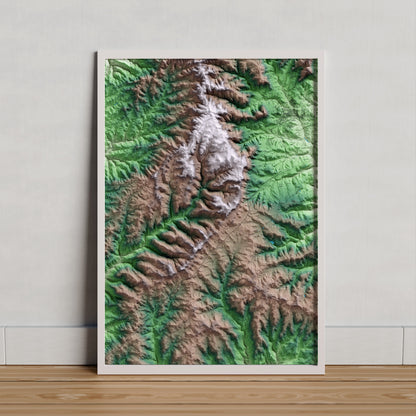 Mapa artístico del relieve de Llobera, al Solsonès, con 15 km de entorno y base topográfica ICGC. Presentación enmarcada.