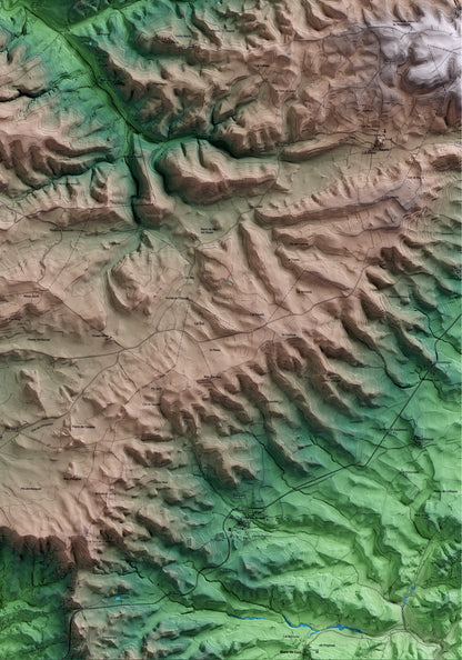 Mapa artístico del relieve de Llorac, a la Conca de Barberà, con 15 km de entorno y base topográfica ICGC. Detalle de la zona inferior derecha.