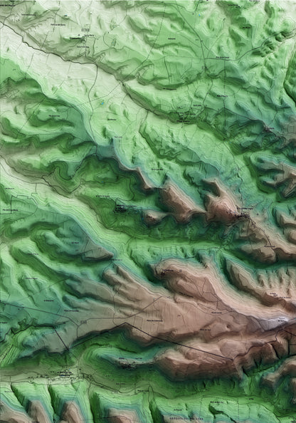Mapa artístico del relieve de Llorac, a la Conca de Barberà, con 15 km de entorno y base topográfica ICGC. Detalle de la zona superior izquierda.