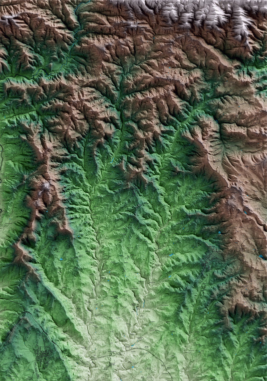 Mapa artístico del relieve de Lluçà, al Lluçanès, con 15 km de entorno y base topográfica ICGC