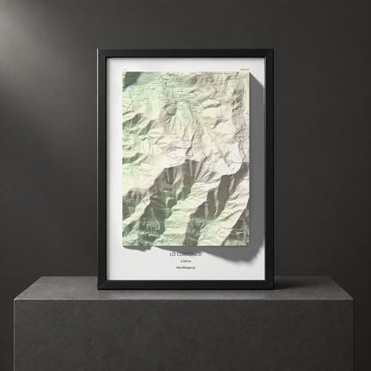 Mapa de relieve de Lo Corronco, 2543 m, Alta Ribagorça, lámina 100 Cims de Trobart. Presentación enmarcada. 50 × 70 cm.