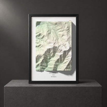 Mapa de relieve de Lo Corronco, 2543 m, Alta Ribagorça, lámina 100 Cims de Trobart. Presentación enmarcada. 70 × 100 cm.