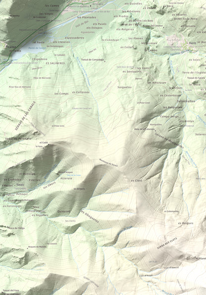 Mapa de relieve de Lo Corronco, 2543 m, Alta Ribagorça, lámina 100 Cims de Trobart. Detalle de la zona superior izquierda. 70 × 100 cm.