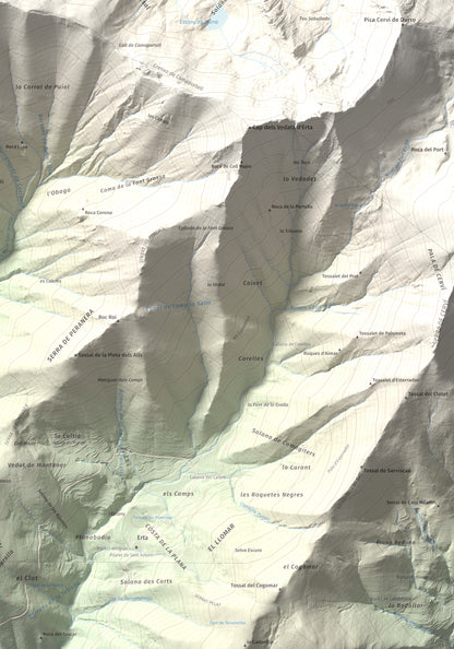 Mapa de relieve de Lo Corronco, 2543 m, Alta Ribagorça, lámina 100 Cims de Trobart. Detalle de la zona inferior derecha. 70 × 100 cm.