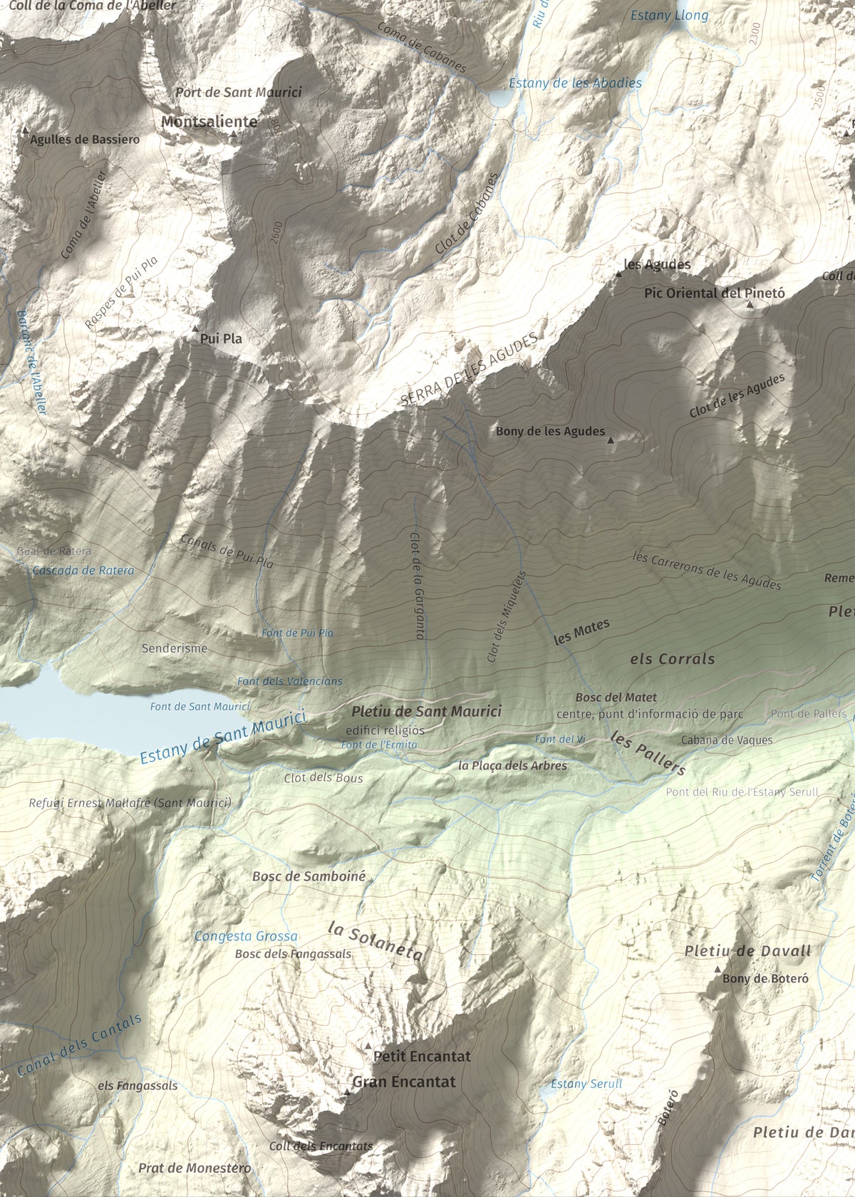 Mapa de relieve de Lo Tésol (Tesó de Son), 2700 m, Pallars Sobirà, lámina 100 Cims de Trobart. Detalle de la zona inferior izquierda. 50 × 70 cm.