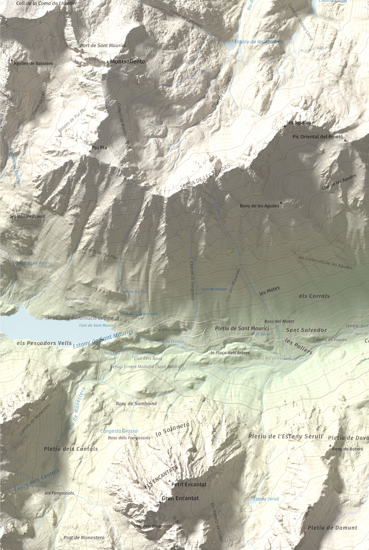 Mapa de relieve de Lo Tésol (Tesó de Son), 2700 m, Pallars Sobirà, lámina 100 Cims de Trobart. Detalle de la zona inferior izquierda. 61 × 91 cm.