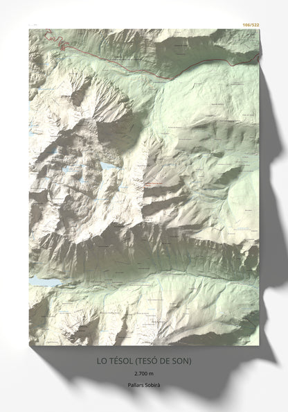 Mapa de relieve de Lo Tésol (Tesó de Son), 2700 m, Pallars Sobirà, lámina 100 Cims de Trobart 70 × 100 cm.