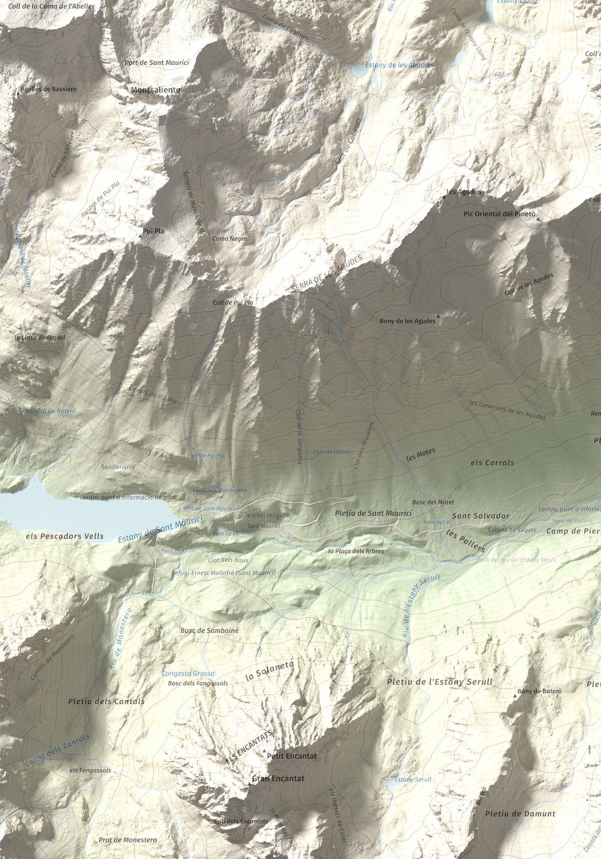 Mapa de relieve de Lo Tésol (Tesó de Son), 2700 m, Pallars Sobirà, lámina 100 Cims de Trobart. Detalle de la zona inferior izquierda. 70 × 100 cm.