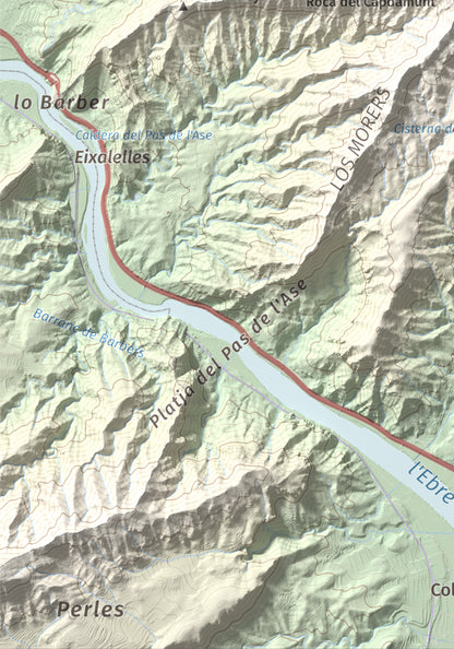 Mapa de relieve de Lo Tormo (Lo piló), 523 m, Ribera d'Ebre, lámina 100 Cims de Trobart. Detalle de la zona inferior izquierda. 21 × 30 cm.