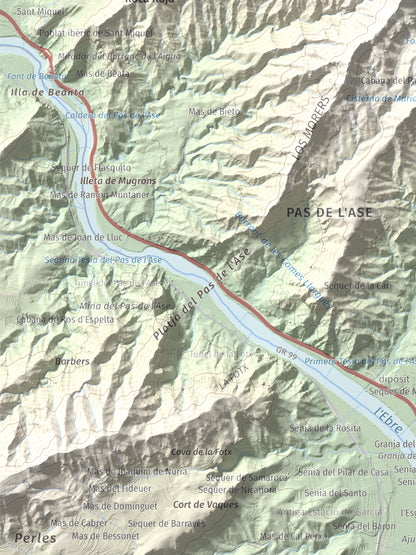 Mapa de relieve de Lo Tormo (Lo piló), 523 m, Ribera d'Ebre, lámina 100 Cims de Trobart. Detalle de la zona inferior izquierda. 30 × 40 cm.