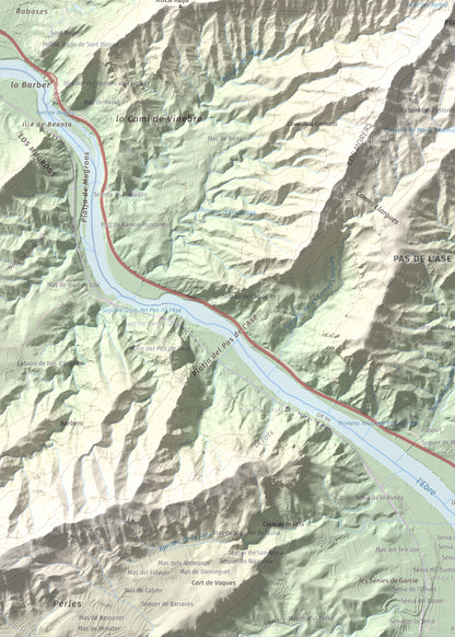 Mapa de relieve de Lo Tormo (Lo piló), 523 m, Ribera d'Ebre, lámina 100 Cims de Trobart. Detalle de la zona inferior izquierda. 50 × 70 cm.
