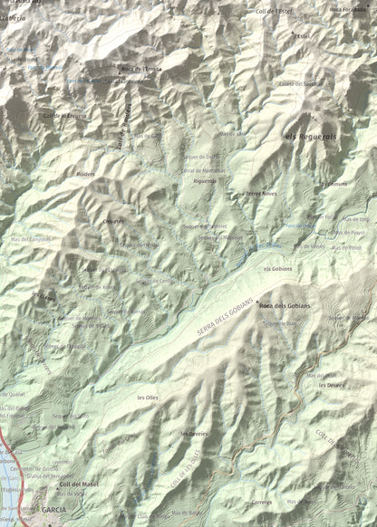Mapa de relieve de Lo Tormo (Lo piló), 523 m, Ribera d'Ebre, lámina 100 Cims de Trobart. Detalle de la zona inferior derecha. 50 × 70 cm.