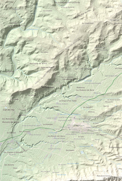 Mapa de relieve de Lo Tormo (Lo piló), 523 m, Ribera d'Ebre, lámina 100 Cims de Trobart. Detalle de la zona superior izquierda. 61 × 91 cm.