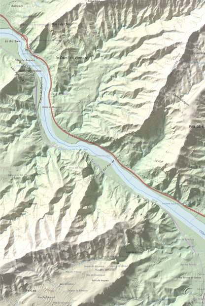 Mapa de relieve de Lo Tormo (Lo piló), 523 m, Ribera d'Ebre, lámina 100 Cims de Trobart. Detalle de la zona inferior izquierda. 61 × 91 cm.