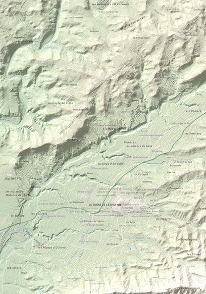 Mapa de relieve de Lo Tormo (Lo piló), 523 m, Ribera d'Ebre, lámina 100 Cims de Trobart. Detalle de la zona superior izquierda. 70 × 100 cm.