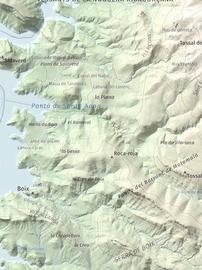 Mapa de relieve de Los Picons, 951 m, Noguera, lámina 100 Cims de Trobart. Detalle de la zona inferior izquierda. 30 × 40 cm.
