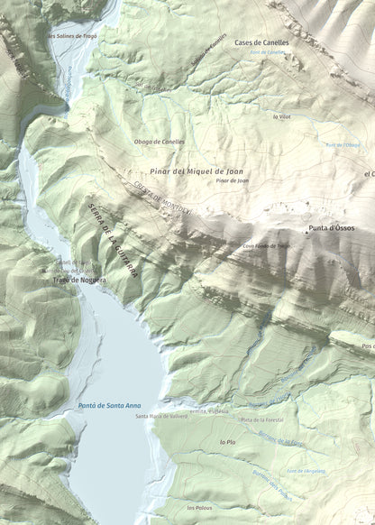 Mapa de relieve de Los Picons, 951 m, Noguera, lámina 100 Cims de Trobart. Detalle de la zona superior izquierda. 50 × 70 cm.