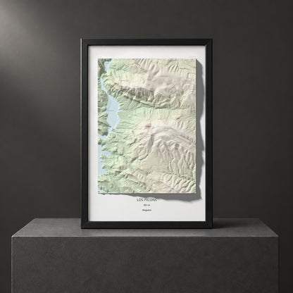 Mapa de relieve de Los Picons, 951 m, Noguera, lámina 100 Cims de Trobart. Presentación enmarcada. 61 × 91 cm.