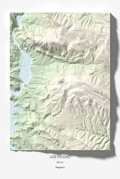 Mapa de relieve de Los Picons, 951 m, Noguera, lámina 100 Cims de Trobart 61 × 91 cm.