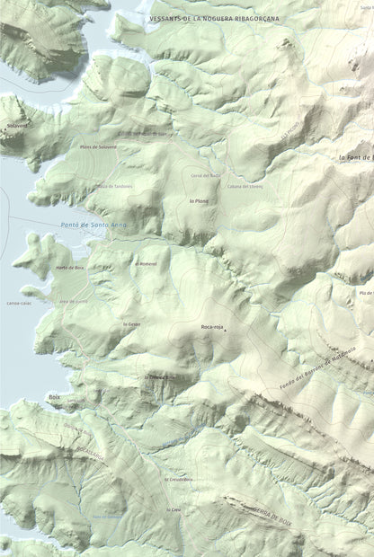 Mapa de relieve de Los Picons, 951 m, Noguera, lámina 100 Cims de Trobart. Detalle de la zona inferior izquierda. 61 × 91 cm.