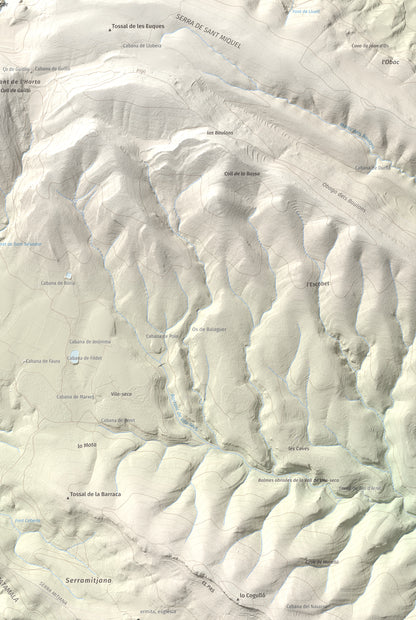 Mapa de relieve de Los Picons, 951 m, Noguera, lámina 100 Cims de Trobart. Detalle de la zona inferior derecha. 61 × 91 cm.