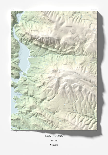 Mapa de relieve de Los Picons, 951 m, Noguera, lámina 100 Cims de Trobart 70 × 100 cm.