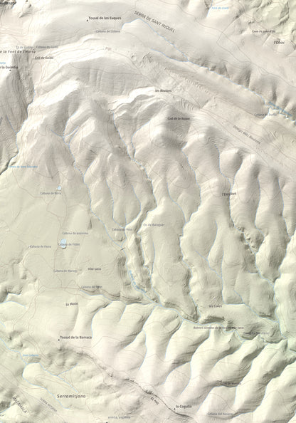 Mapa de relieve de Los Picons, 951 m, Noguera, lámina 100 Cims de Trobart. Detalle de la zona inferior derecha. 70 × 100 cm.