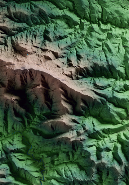 Mapa artístico del relieve de Maçanet de Cabrenys, al Alt Empordà, con 15 km de entorno y base topográfica ICGC. Detalle de la zona inferior izquierda.