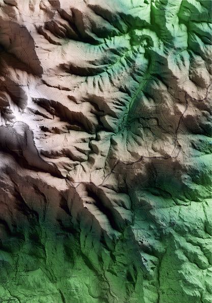 Mapa artístico del relieve de Maçanet de Cabrenys, al Alt Empordà, con 15 km de entorno y base topográfica ICGC. Detalle de la zona superior derecha.
