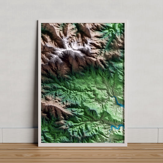 Mapa artístico del relieve de Maçanet de Cabrenys, al Alt Empordà, con 15 km de entorno y base topográfica ICGC. Presentación enmarcada.