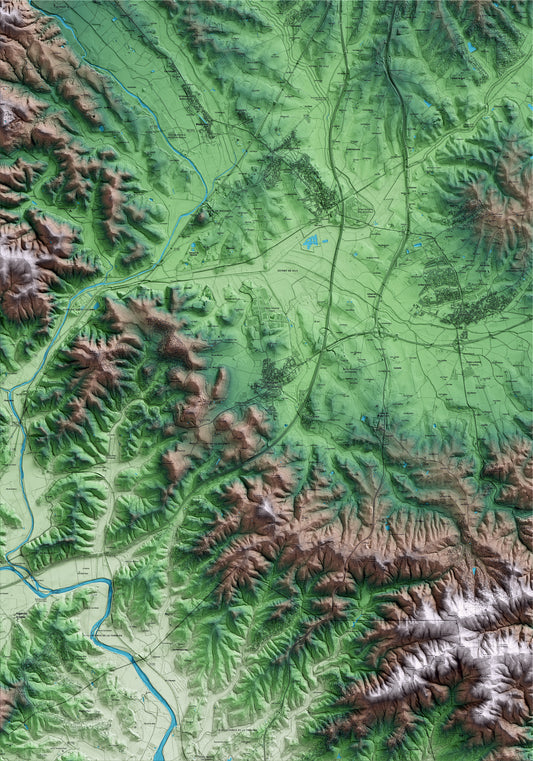 Mapa artístico del relieve de Maçanet de la Selva, a la Selva, con 15 km de entorno y base topográfica ICGC