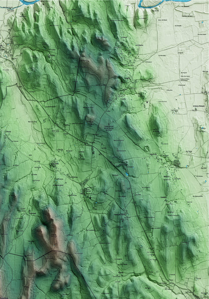 Mapa artístico del relieve de Madremanya, al Gironès, con 15 km de entorno y base topográfica ICGC. Detalle de la zona superior derecha.