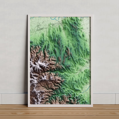 Mapa artístico del relieve de Madremanya, al Gironès, con 15 km de entorno y base topográfica ICGC. Presentación enmarcada.