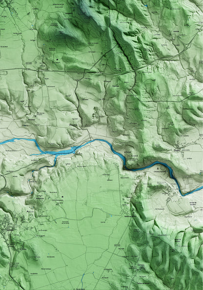 Mapa artístico del relieve de Maià de Montcal, a la Garrotxa, con 15 km de entorno y base topográfica ICGC. Detalle de la zona inferior derecha.