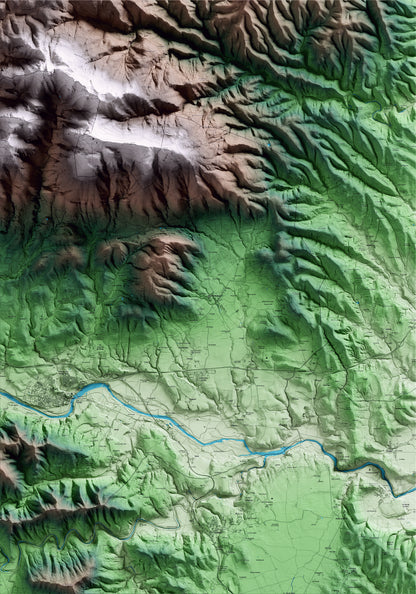Mapa artístico del relieve de Maià de Montcal, a la Garrotxa, con 15 km de entorno y base topográfica ICGC