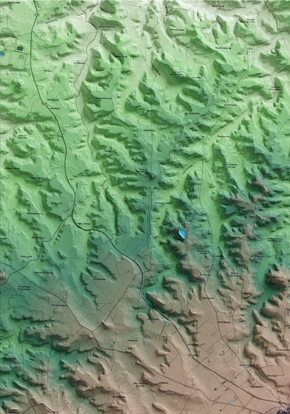 Mapa artístico del relieve de Maials, al Segrià, con 15 km de entorno y base topográfica ICGC. Detalle de la zona superior izquierda.