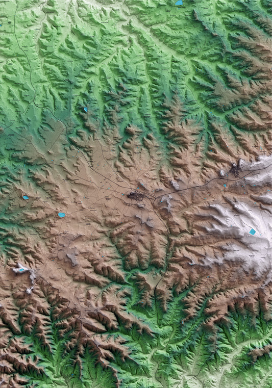 Mapa artístico del relieve de Maials, al Segrià, con 15 km de entorno y base topográfica ICGC